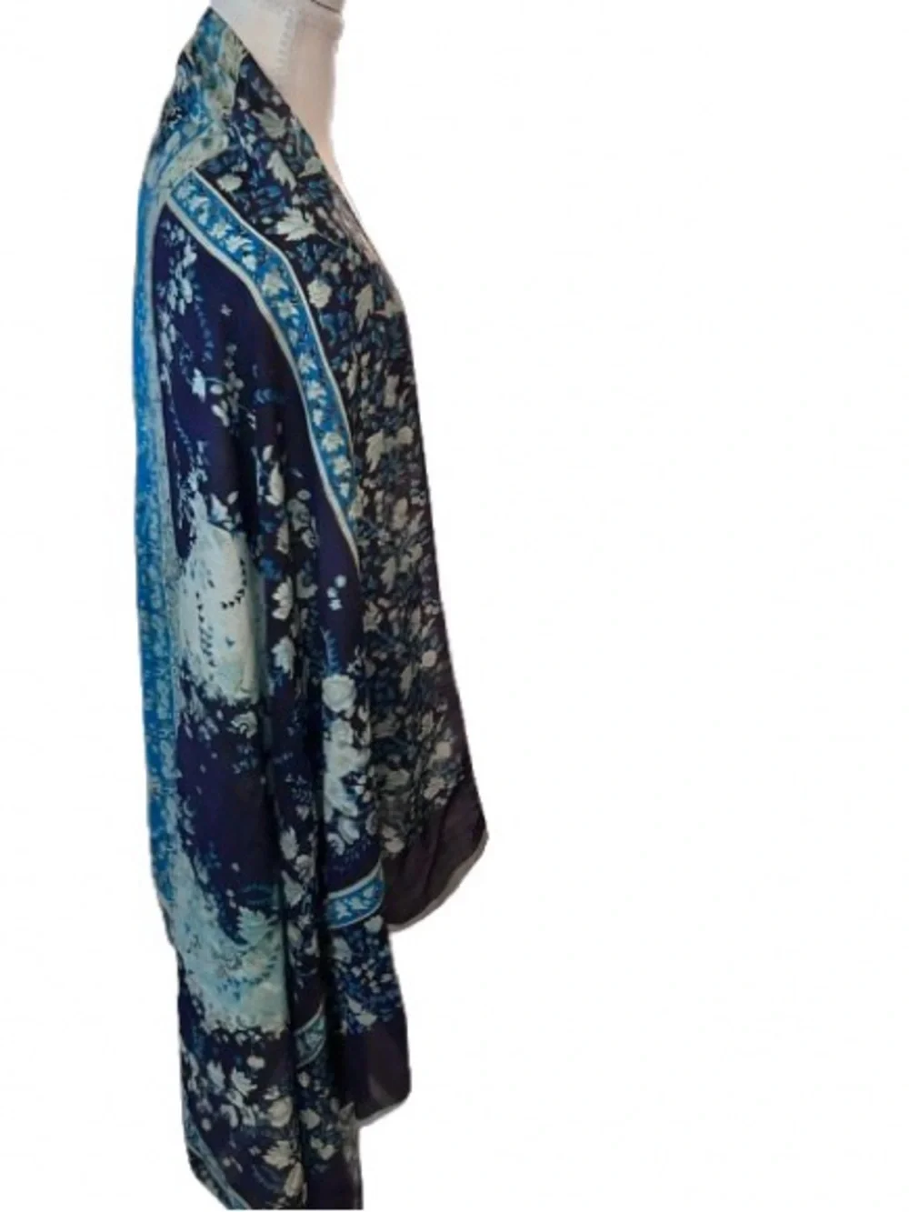 Lovely Large 100% Silk Floral Turquoise Aqua India Scarf Wrap Lightweight Boho
